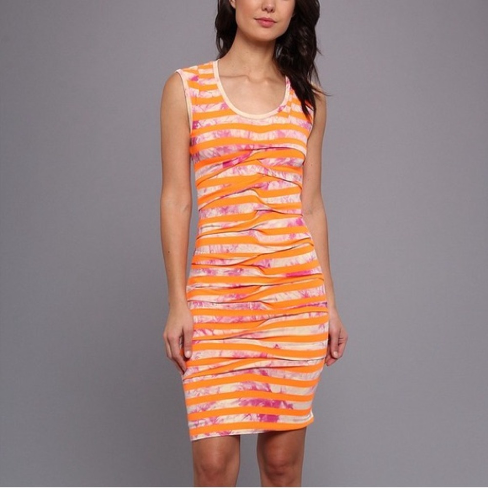 Nicole Miller Tidal Pleat Splash Dye Stripe Stretch Jersey Sheath Dress